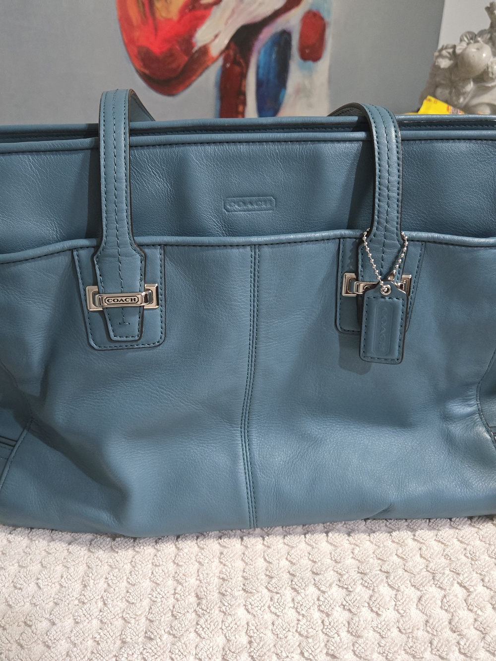 Coach Taylor Alexis Carryall Leather Tote in Teal Blue